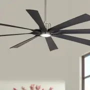 70" Defender Nickel and Black Damp Rated LED Ceiling Fan with Remote