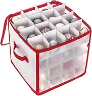 Christmas Ornament Storage Box - Christmas Decoration Storage Baubles with Zippered Closure and Side Handle, 64 Grid Containers for Christmas Ball, Christmas Ball Decoration Storage Container for Home