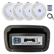 Pyle Marine Radio, Spa Bezel,Adapter,Antenna,Wire, 4x 8'' 320W LED White Speaker