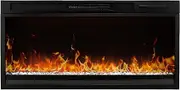UMJIGF Electric Fireplace Dynamic Flame Overheating Protection 5 Color Lights and 7 Flame Adjustment Recessed Mounting Black 35.8x18.1x5.5in,