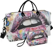[YXYZRMY] Giraffiti Lip Closeup Travel Duffel Bag Gym Bag Sports Tote Bag with Multiple Interior Pockets Shoulder Weekender Bag for Women Men with Toiletry Bag 20.5”x 7.9”x 13.8”, Multi-Colored, one