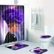 Catzon 4 Pcs Set Creative Colorful Printing Toilet Pad Cover Bath Mat Shower Curtain Set-6