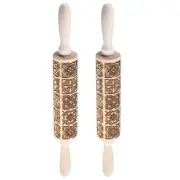 2pcs Wood Clay Roller European Style Emboss Beech 35cm x 4.5cm