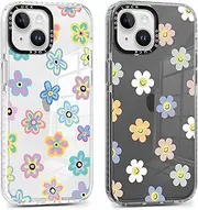 RUMDEY 2 Pack Cute Clear Smile Flower Floral Phone Case for iPhone 13 Mini 5.4", Aesthetic Trendy Soft Slim Fashion Shockproof TPU Bumper Protective Cover for Women Girls - Colorful Flower