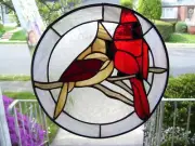 Stained Glass Male & Female Cardinals Sun-catcher (Real Glass)