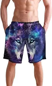 [XYMZR] Men's Swim Trunks Blue Wolf Face Quick-Dry Bathing Suit Swimming Board Shorts S
