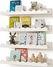 Kids' Bookshelf Set of 4 - White Floating Nursery Book Shelves, Picture Ledge Shelf for Wall Decor and Storage - Perfect for Books, Toys, Photo Frames, and Nursery Décor