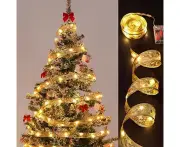 5M/16.4FT Christmas Fairy Lights,Golden Ribbon Christmas Lights Battery Operated String Lights for Christmas Tree Xmas - Warm White