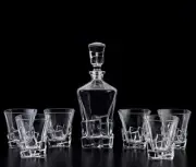 7 Piece Euro Ice Cube Style Glass Whisky Bottle And Cup Set 1 Bottle + 6 Cups