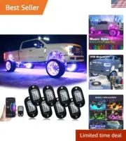 Brake Warning Function RGB LED Rock Lights Kit - 8 Pods, Bluetooth Control