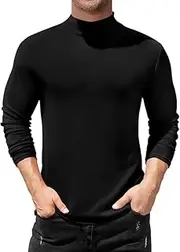 Olankaro Mens Mock Turtleneck Long Sleeve Shirts Basic Thermal Turtle Neck Undershirt Lightweight Base Layer Pullover Top