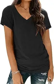 [SHEKINI] Women's Gym Tops Short Sleeve Workout Running T-Shirt Moisture Wicking Tee Shirts Fitness V-Neck Loose Exercise Yoga Tops Plus Size