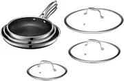 HexClad Hybrid Nonstick 6-Piece Fry Pan Set, 20 cm, 25 cm, and 30 cm Frying Pans with Tempered Glass Lids, Stay-Cool Handles, Dishwasher-Friendly, Induction Ready, Compatible with All Cooktops