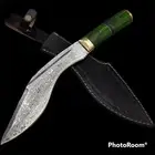 handmade Damascus Kukri Gurkha Knife Damascus Steel Green Wood Handle And Sheath