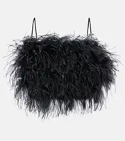 [Miu Miu] Miu Miu Feather-trimmed grain de poudre bra top AU 14 black