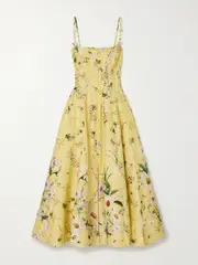 [Camilla] Camilla - Crystal-embellished Floral-print Linen And Silk-blend Midi Dress - Yellow - x large x large Yellow