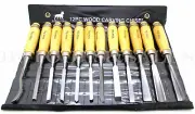 12PC 8" Wood Work Carving Chisel Blade Set Round Nose Straight Gouge Bent & Case
