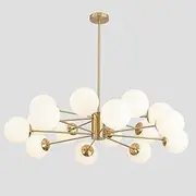 KCO Lighting Brushed Brass Chandelier Mid Century Modern Sputnik Chandelier Light Fixture Globe Flush Mount Ceiling Light Milk Glass Ball Chandelier Kitchen Island Lighting Fixture (Gold+White)