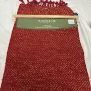 ~Balsam & Fir Christmas Red & Silver Woven Cotton Table Runner Tassels 16x90"
