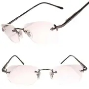 Rimless Spring Hinge Temple Gunmetal Rectangle Bifocal 1.00 Reading Glasses