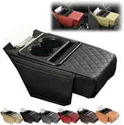 Multifunctional Car Armrest Cushion, Integrated Pressurized Multifunctional Car Armrest Heightening Pad, Center Console Cover, with Dual Cup Holders, Tissue Box, Phone Storage Slot (Black)