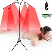 120LEDs Infrared Lamp with Stand, Tanning Lamp for Home, 850nm & 660nm Red Light Lamp, Adjustable Height & Flexible Gooseneck & 30Min Timer for Home Use