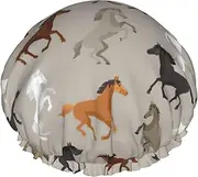 Cute Horse Print Shower Cap For Women Men Reusable Lightweight Soft Bath Hair Cap With Elastic Band