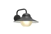 SPY Wall Light Surface Mounted ES Sun Hat Matte Black IP44 Frosted Glass Diffuser
