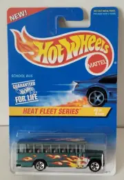 Hot Wheels - School Bus #538 Heat Fleet Green 2/4 Chrome 5 Spoke Wheels 1996
