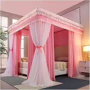 Bed Canopy Mosquito Net for 6.6ft/2m Bed, 4 Poles Support Bed Canopy, Easy to Install (Color : Style 1, Size : 200x220x200cm)