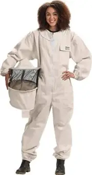 Bees & Co U73 Natural Cotton Beekeeper Suit with Round Veil Natural White
