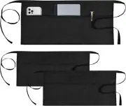 PEASUG 3 Pack Server Apron, Black Waitress Apron with 3 Pockets, Short Aprons fo