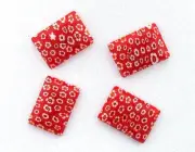 FOUR 18.5MM x 13.5MM RECTANGLE RED WHITE FLOWER MILLEFIORI GLASS CABOCHON