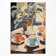 Retro Coffee Poster Print, Food Wall Art Canvas, Vintage Coffee Cups Illustration Picture, Italian Travel Coffee Shop Wall Decor, Cozy Charm Kitchen and Coffee Bar Poster Painting 12x16in Unframed