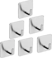 Towel Hooks Wall Mount 6 Pack Stainless Steel Self Adhesive Coat Robe Hooks, Modern No Drilling Waterproof Sticky Wall Hooks for Bathroom Kitchen Office Home, Waterproof Stick on Wall Adhesive Hangers