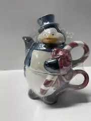 Nantucket Opalescent Porcelain 3pc Penguin Teapot And Teacup Set. New Sealed!