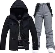 [Yytcsjz] Men's Ski Jacket and Pants Set, Couple Winter Heated Coat Hooded Outdoor Skiing Suit Set, Waterproof Windproof Couple Snowsuit, for Winter Snow Sports (Color : C Black, Size : X-Large)