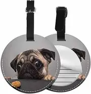 Richugui Pack of 2 Round Cute Puppy Leather Luggage Tags,Privacy Cover for Suitcases,Suitcase Tag Identifiers, Luggage Labels Tags with Adjustable Strap,Travel
