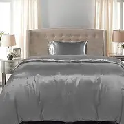 DreamZ Silky Satin Quilt Cover Set Bedspread Pillowcases Summer King Single Grey