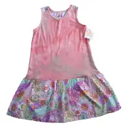 Frankie & Sue Pink Tie-Dye Colorful Flowers Drop Hem Dress Girls Size 8 New
