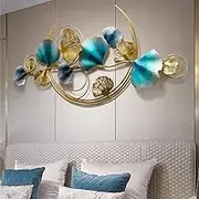 3D Ginkgo Leaf Wall Art Decor for Living Room Bedroom, Large Metal Wall Sculpture Decoration for Kitchen Farmhouse Hotel, 120×60cm