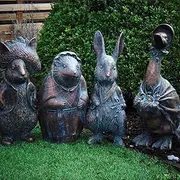 Wonderland Garden Sculpture Set,Garden Statue Ornament,Alice in Wonderland Statues,Hand Cast Stone Resin Statue Ornament for Indoor Outdoor Garden Patio Lawn Yard (Small Set B)