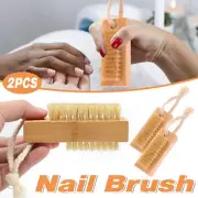 2pcs Bamboo Sisal Nail Brush Wooden Nail Scrub Brush for Toes Nail Cleaning NEW