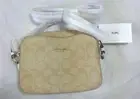 Coach Leather Canvas Shoulder Bag Auth Beige White Signature Pattern 114861