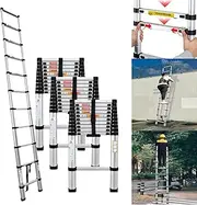 Telescopic Ladder Folding Ladder 10.5ft with Safety Lock Button, Heavy Duty Non-Slip Stepladder Ladder, Extension Aluminum Ladder Multipurpose Ladder 150kg Load Capacity, EN131, 80