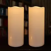 Large Flameless Candles 4’’ x 10’’ Outdoor Waterproof LED Battery Operated Candles Flickering Plastic Resin Pillar Candles with Timer,Electric Lights for Home Indoor Lantern Patio Garden,2 Pack,Ivory