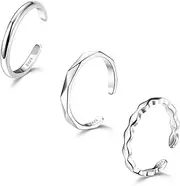 [JOERICA] 3 Pcs 925 Sterling Silver Toe Rings for Women Open Adjustable Band Rings Jewelry Set