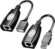 USB Over RJ45 Cat5/5e/6 Extension Cable Adapter, 2 Pack USB 2.0 Extender Over Cat Connector Extender Cable Adapter-Up to 150ft Length