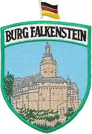 A-ONE Falkenstein Castle Sew On Shield Patch+Deutschland National Flag Metal Brooch Pin, Patches&Pin for Decorate Uniform Battle Outfit Battle Cap Gloves Boonie Hat Army Cloth Jacket No.129P