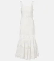 [Self-Portrait] Self-Portrait Lace-trimmed linen and cotton midi dress AU 6 white